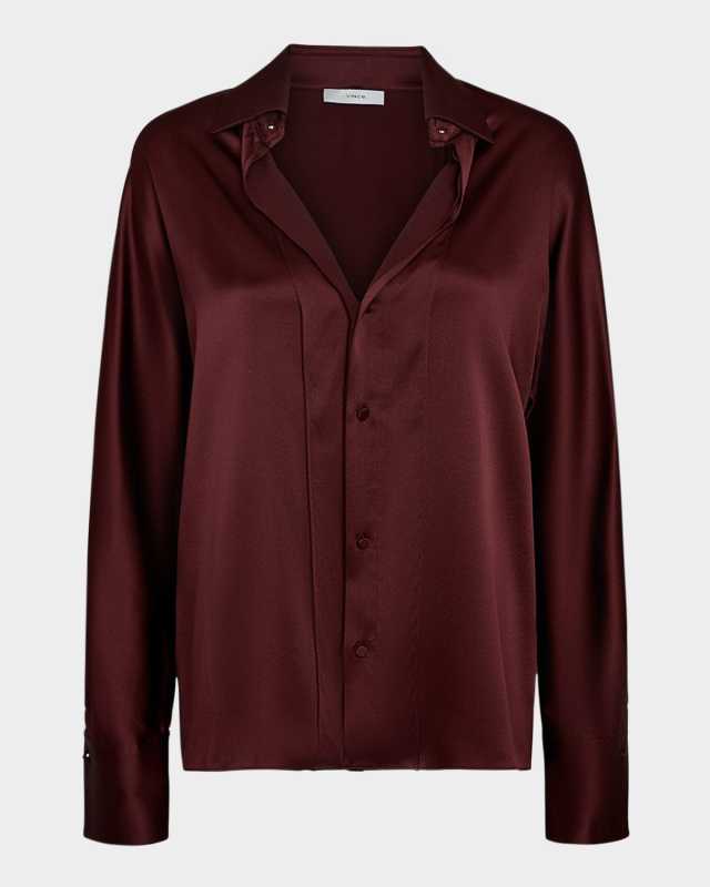 Long-Sleeve Silk Shirt with Detachable Collar